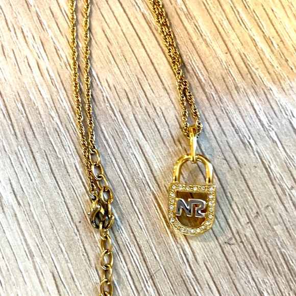 Nina Ricci Gold Two-toned Crystal Lock Necklace with Branded Chain - Picture 4 of 9